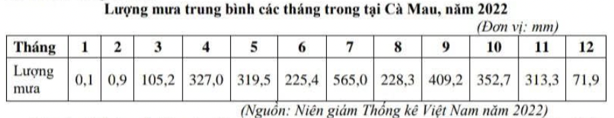 Bảng lượng mưa các tháng tại Cà Mau năm 2022
